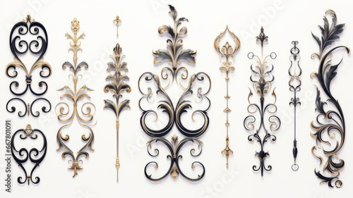 Classic 3D Metalwork Collection - Isolated Wrought Iron Decorative Pieces on White