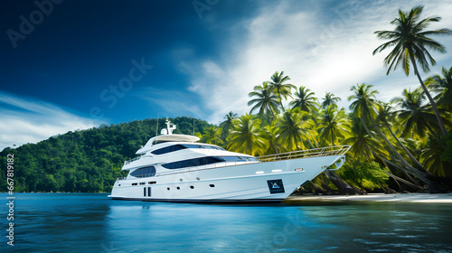 A Luxury Private Motor Yacht on Tropical Island - Generative AI