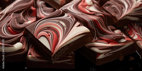 A visually striking image capturing the rous sheen of peppermint bark, highlighting the meticulous attention to detail in the impeccable contrasting layers of dark chocolate and white chocolate