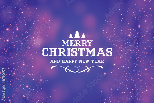 merry christmas happy new year logo with realistic christmas red bokeh background