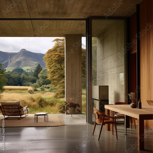 photo of house, rammed earth construction, modest home new zealand landscape