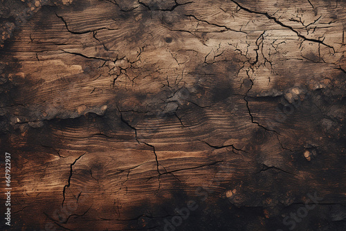 texture of old burnt cracked wood with knots, generative AI