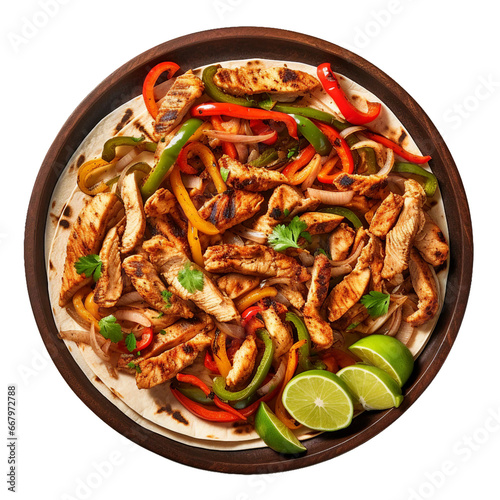 Chicken fajitas , top view, transparent background, isolated image, generative AI 