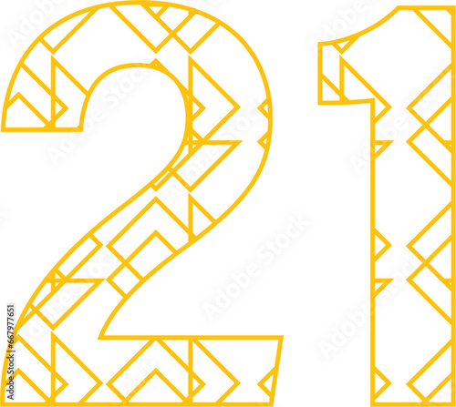 Digital png illustration of number 21 and shapes on transparent background