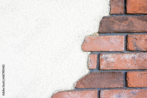 Background image of white wall with brown bricks