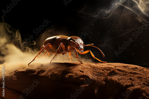 A tenacious bombardier beetle defending its territory with chemical sprays