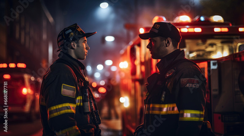 A firefighter and a paramedic exchange a meaningful look after a successful rescue