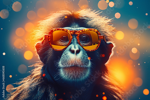 a chimpanzee wearing glasses
