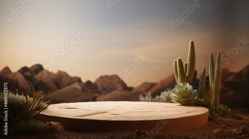 Empty Desert Stone Podium in Arid Landscape