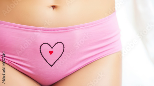 Close-up of young woman in panties with small heart shape print