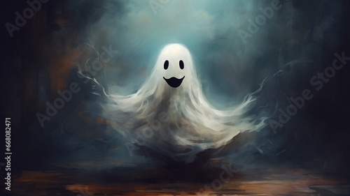 Art print cute little ghost face spooky gothic hal picture Ai generated art