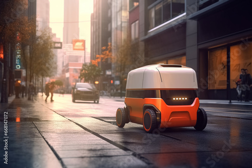smart delivery robot, autonomous delivery vehicle. Generative Ai