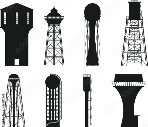 Water tower tank silhouette flat vector
