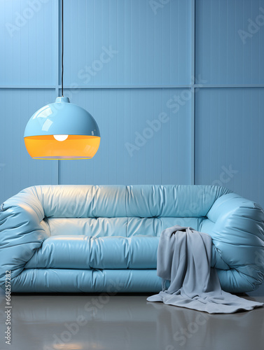 Moderne Wohnzimmer Couch im wellnes Blau im Relax Raum, ai generativ