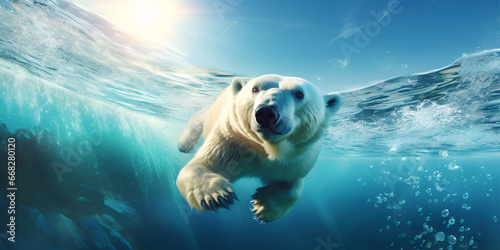 Swimming Wonders: A Polar Bear's Graceful Prowess in Icy Water background ai generated
