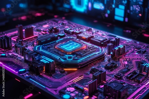Futuristic Digital Data Flow Motherboard. AI Supercomputer. CPU and GPU. Computer Processors CPU Concept. Motherboard Digital Chip. Digital Microchip Circuit Board