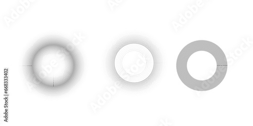 Circle dot frame. Circular border with effect halftone. Modern faded ring. Semitone shape round. Point sphere boarder. Dotted geometric pattern.