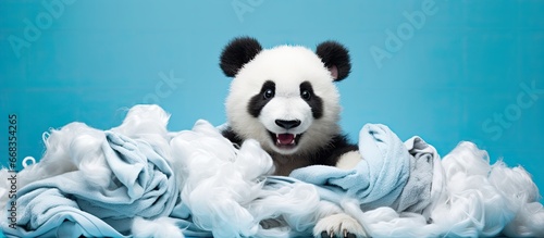 Joyful woman admiring her clean panda toy just washed