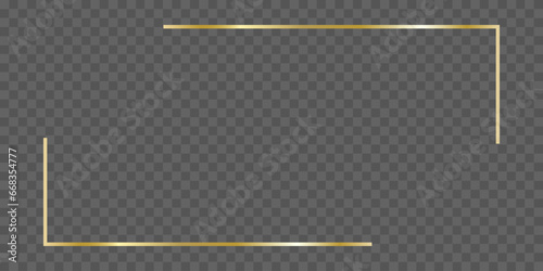 Rectangle golden frame. Golden luxury realistic rectangle border isolated on transparent background