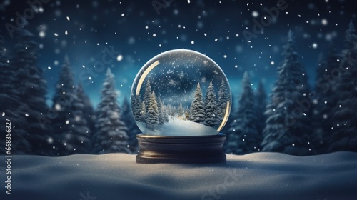 a snow globe with a wintery evergreen scene generative AI