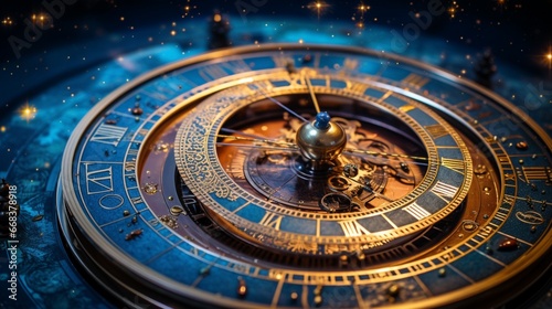 a grand celestial clock adorning the heavens, its intricate constellations marking the passage of time across the cosmos