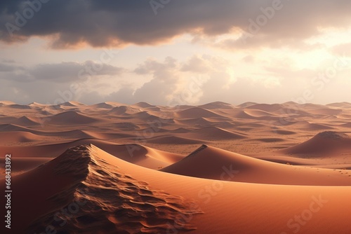 Vast desert landscape with swirling sand dunes.