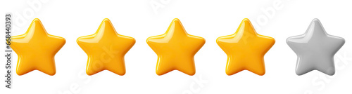 Costumer experience rating feedback concept, gold five stars service rating isolated on transparent background