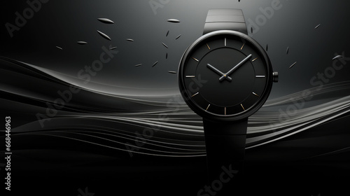 Sleek watch design illuminated by subtle lighting on a monochrome textured background, representing sophistication.