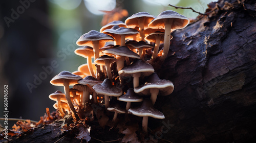 Mushrooms growing on rotten wood
