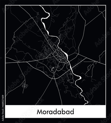 Minimal city map of Moradabad (India Asia)