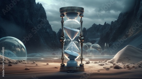 Timelessness and immortality in a futuristic hourglass. AI generated