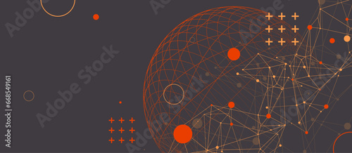 Abstract scientific background using wireframe sphere and plexus effect. Vector illustration