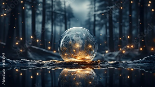 Empty snow globe, glass sphere 3d rendering. Christmas snow globe. Generative AI