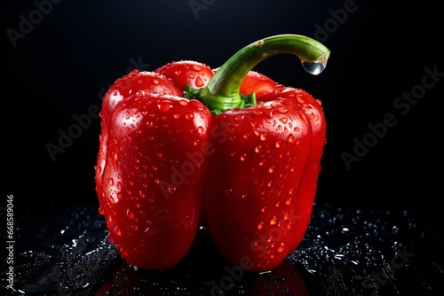 Red capsicum isolated in a black background