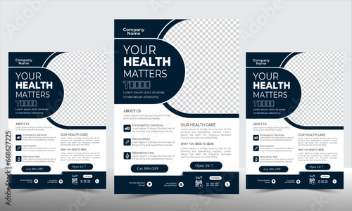 Corporate healthcare and medical cover and back page a4 flyer design template for print. Corporate healthcare and medical flyer or poster design layout