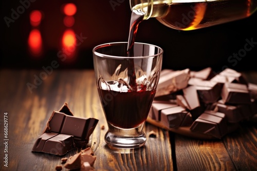 close-up view of pouring chocolate liqueur