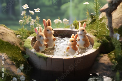 ウサギの温泉（3D）ジオラマ 