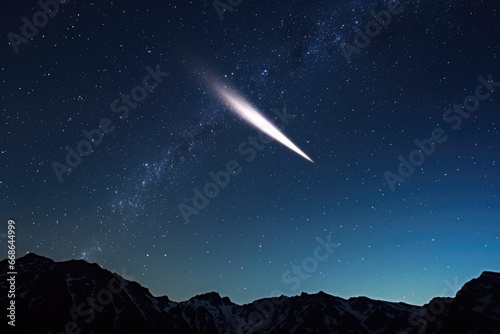 a bright comet flying among countless stars in dark space