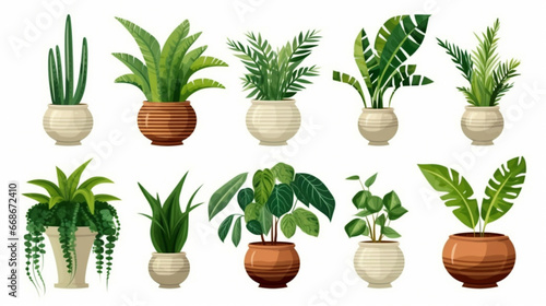 interior plants pot furniture cutouts isolated on white background Transparent Garden. generative ai