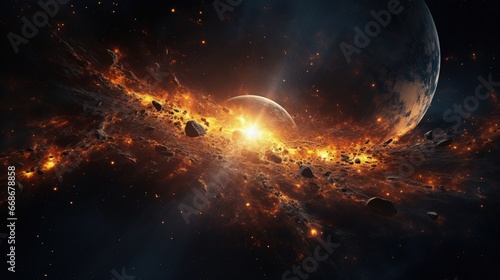 beautiful abstract illustration, planet in space and shining stars