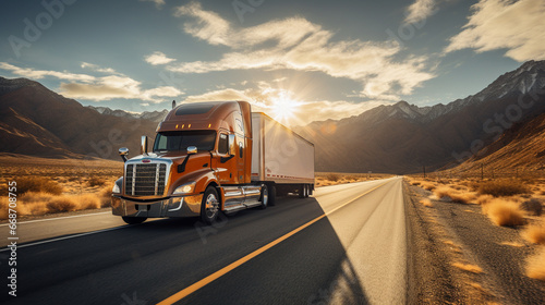 Closeup of a truck driving down a west coast road at sunny day