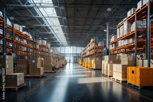 Logistics center warehouse interior, a space for organized storage and distribution