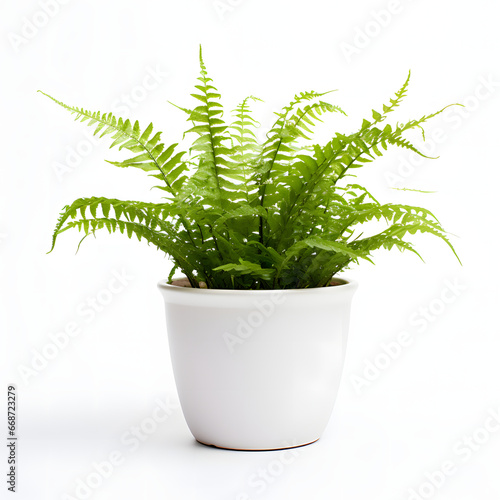 boston fern in pots with white background 