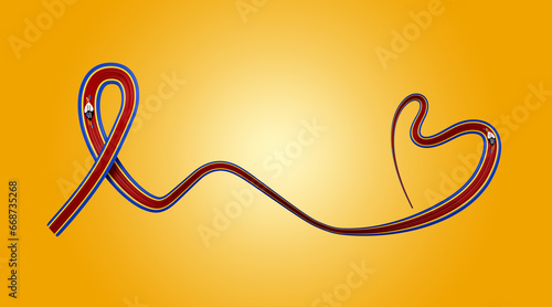 3d Flag Of Eswatini Heart Shaped Shiny Wavy Awareness Ribbon Flag Orange Background 3d Illustration