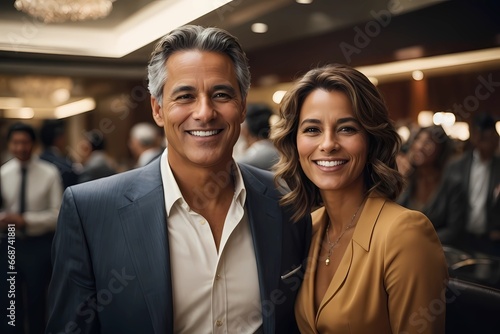 Middle aged couple posing for the camera, smiling, man and a woman, successful business couple posing for the camera, rich man, rich woman, older couple
