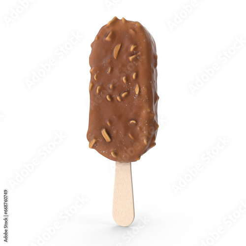 3D rendering milk chocolate ice cream popsicle covered with chocolate isolated, Chocolate popsicle. Ice cream isolated on a white background