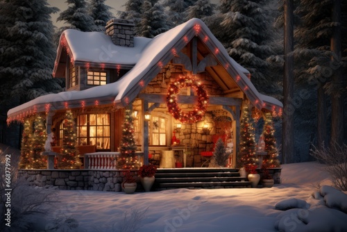 Warmly Lit Holiday Cabin, Cozy & Inviting.