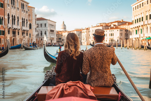 A couple in a gondola ride in Venice