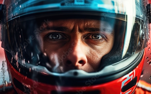 close up of a racer driver with helmet