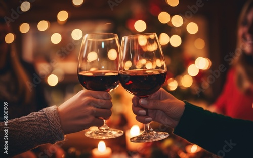People toasting with wine at Christmas